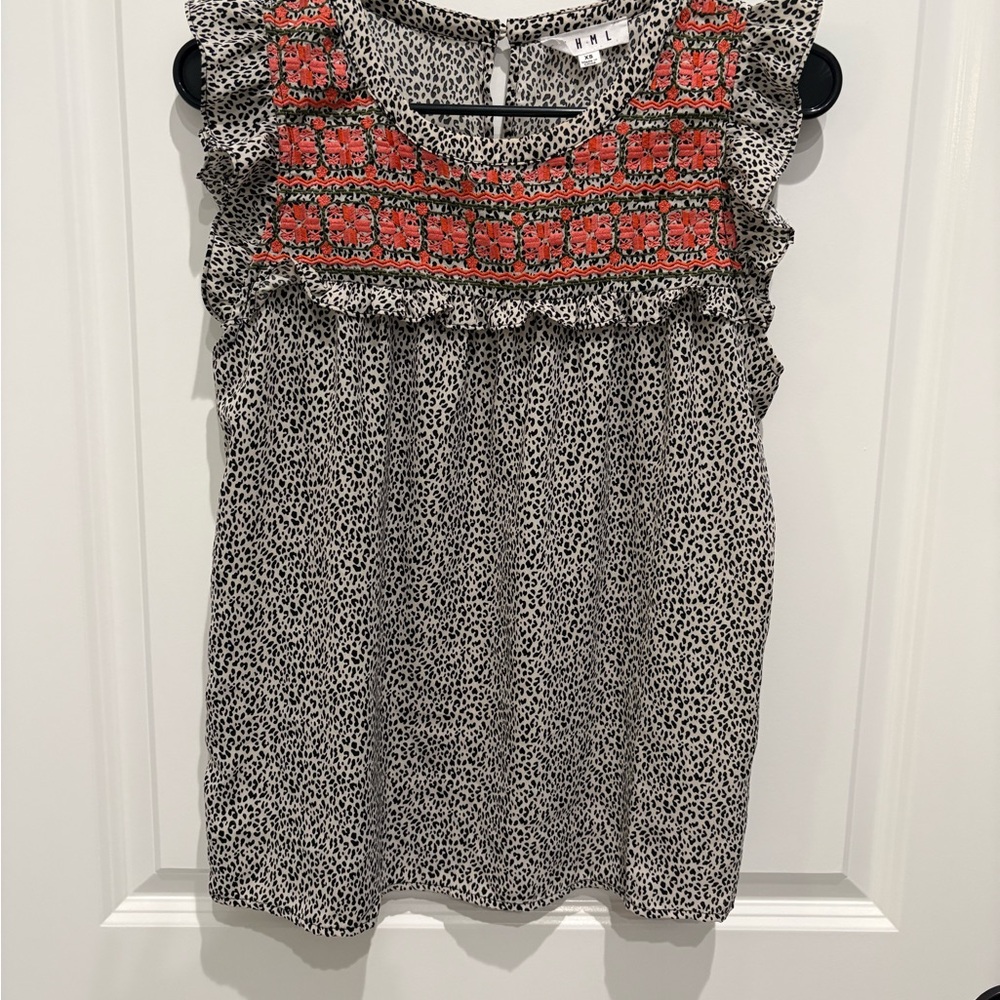 THML Black and Orange Patterned Blouse